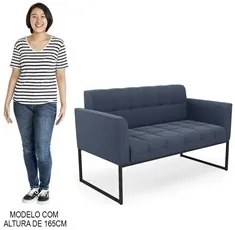 Sofá Namoradeira e 2 Poltronas Base Industrial Preto Ana Suede Azul Ma