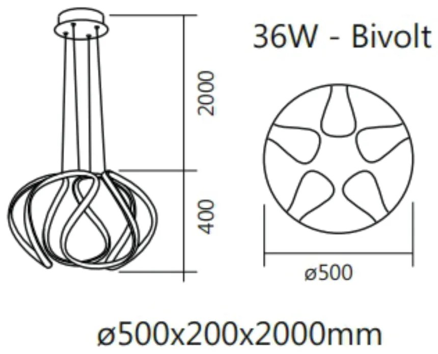 Pendente Onda Ø50X40Cm Led 36W 3000K Bivolt / Dourado |S&l Iluminação... (Dourado)
