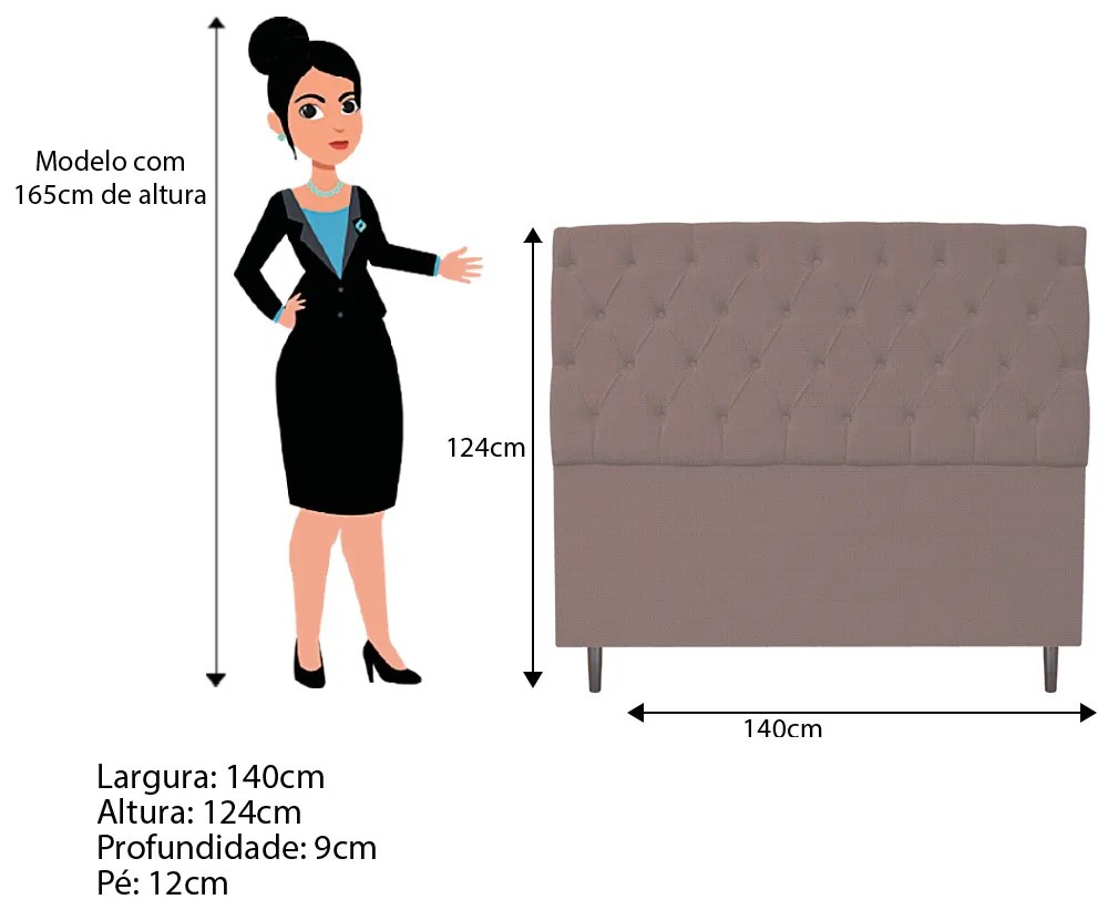 Kit Cabeceira e Calçadeira Liverpool 140 cm Casal Linho Rosê - ADJ Decor