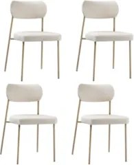 Cadeira Jantar Estofada Pé Metal Rosê Kit 4 Lavy Linho Bege S08 - Mpoz