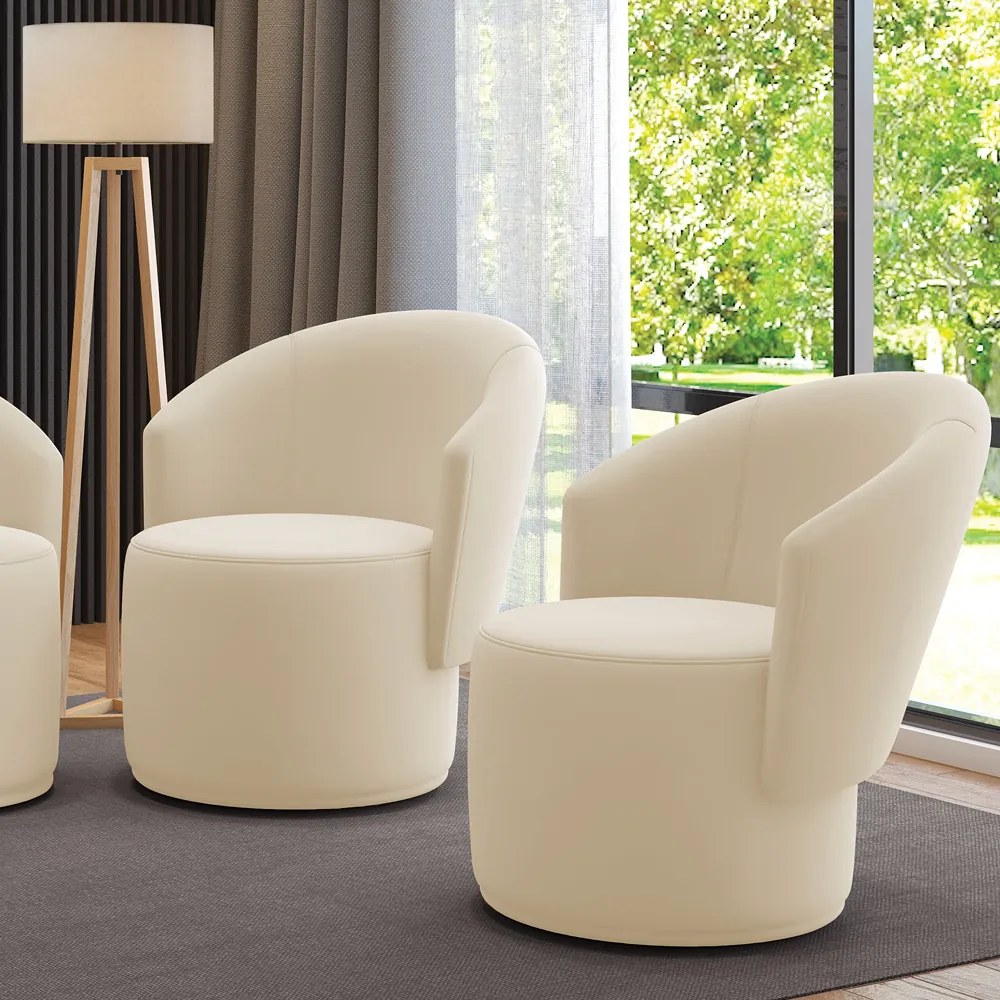 Poltrona Decorativa Orgânica Fixa para Sala Kit 2 Malu Veludo Bege M11 - D'Rossi