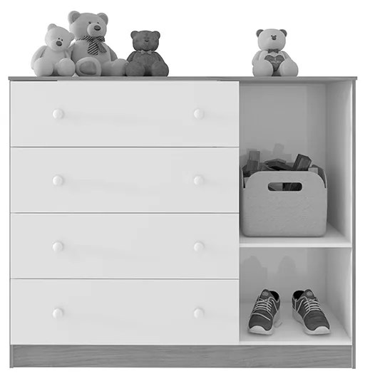 Cômoda Infantil com Sapateira Isis 1 Porta 4 Gavetas Branco - Incorplac