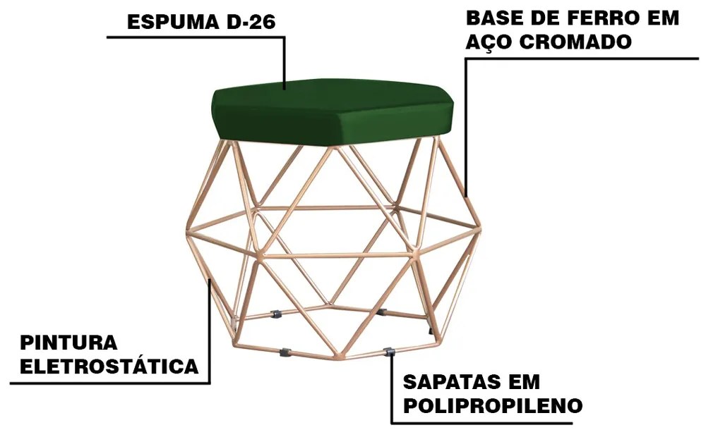 Puff Decorativo Base Gold Elsa Suede Verde G41 - Gran Belo