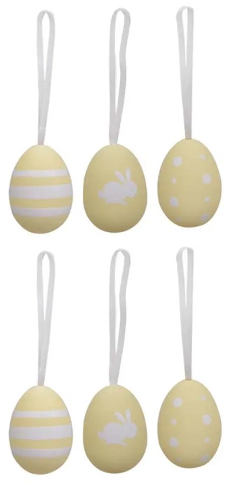 Kit 06 Enfeites Ovo Decorativo Plt Amarelo e Branco - D'Rossi