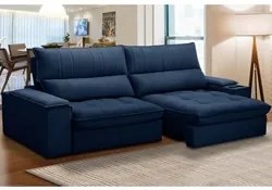 Sofá Retrátil 4 Lugares com Porta Copo 280cm Andes F05 Veludo Azul - M
