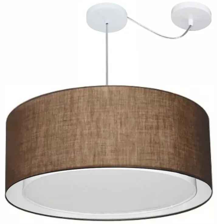 Lustre Pendente Cilíndrico Com Desvio de Centro Vivare Md-4318 Cúpula em Tecido 60x30cm - Bivolt