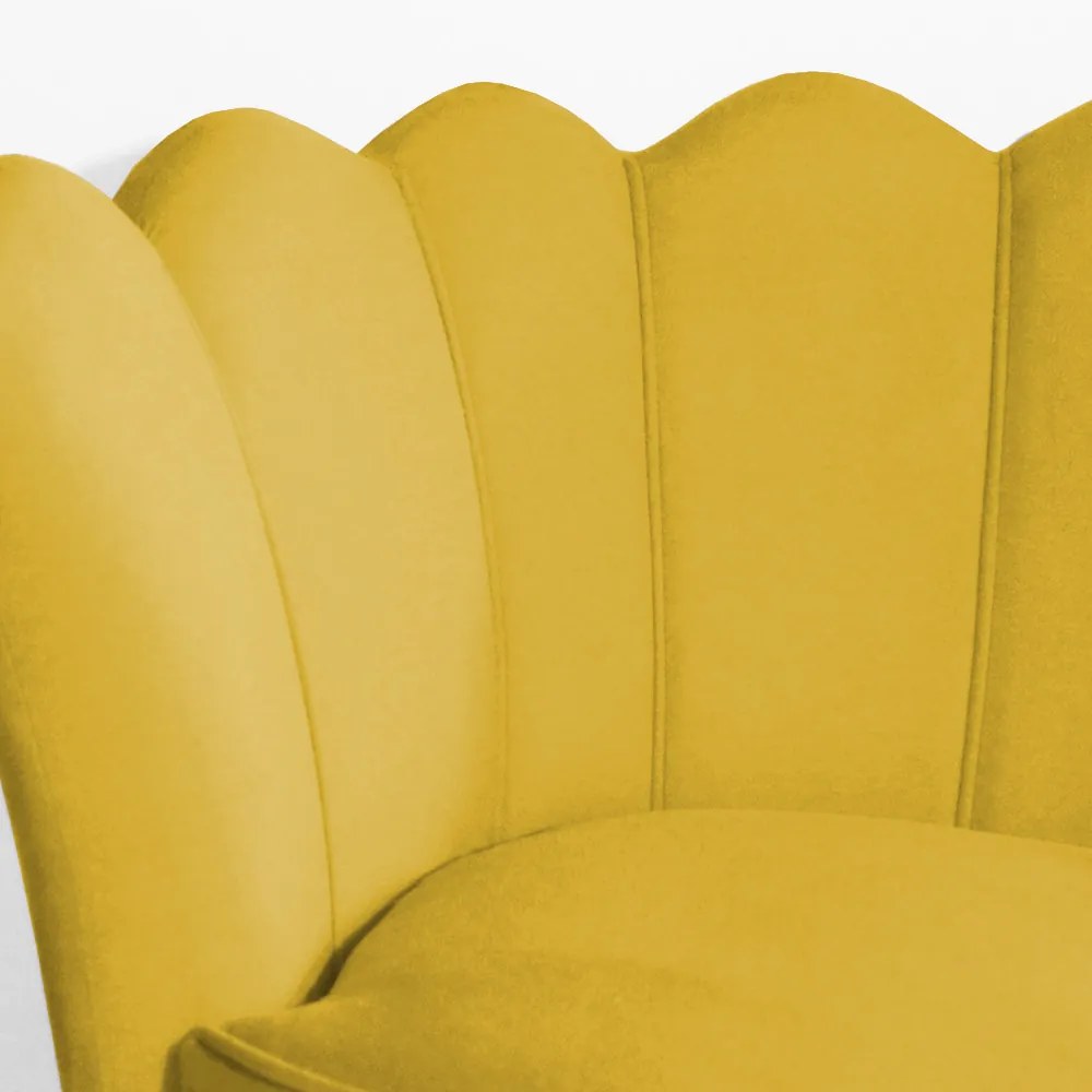 Poltrona Decorativa Dália com Puff Chloe Hairpin Legs Preto Veludo Amarelo