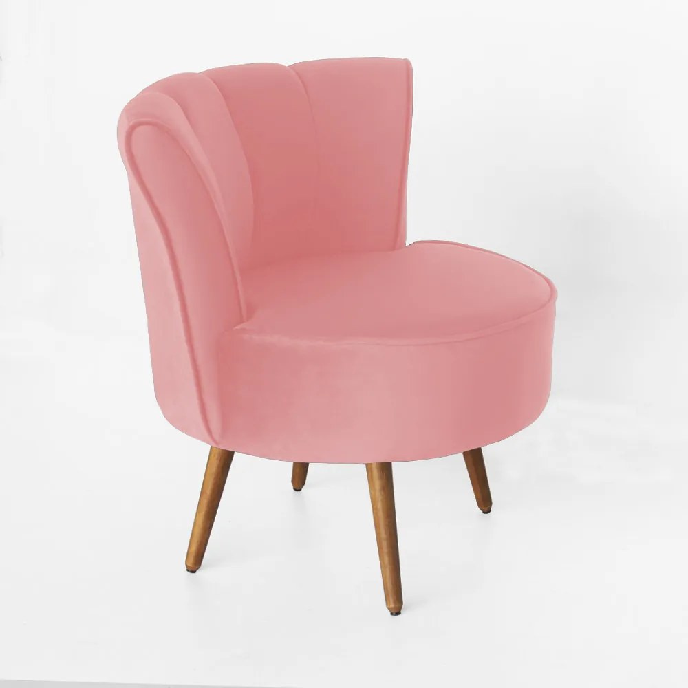 Poltrona Pérola Decorativa Pés Palito Veludo Rose