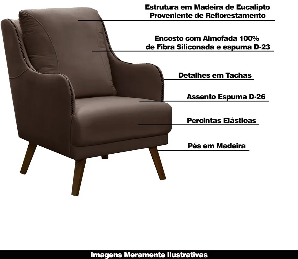 Kit 2 Poltronas Decorativas Catar com Tachas Suede Marrom G33 - Gran Belo
