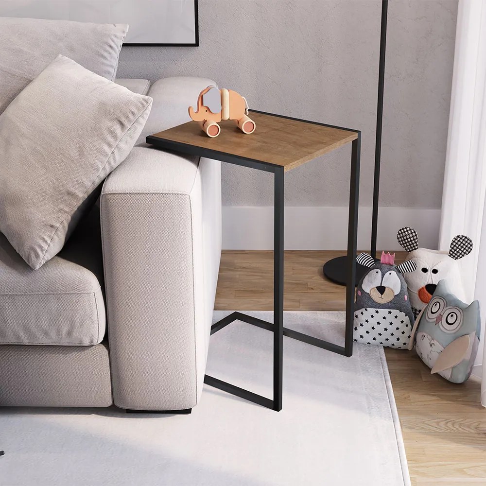 Mesa Lateral Multiuso Estilo Industrial Vermont Base Metálica Preto A05 - D'Rossi