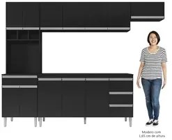 Cozinha Modulada 4 Peças Balcão com Tampo 160cm Andréia Preto - AJL Mó