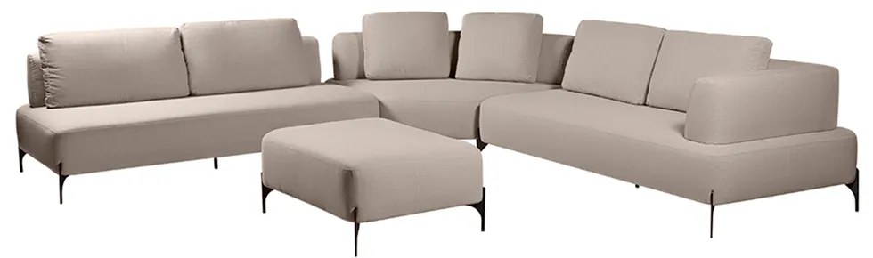 Sofá Modulado Sala de Estar 455cm Marino de Canto Pés de Ferro com Almofadas Linho Bege G92 - Gran Belo