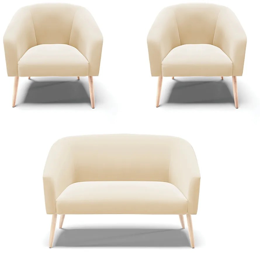 Namoradeira e 2 Poltronas Pé Palito Natural Stella Suede D03 - D'Rossi - Bege