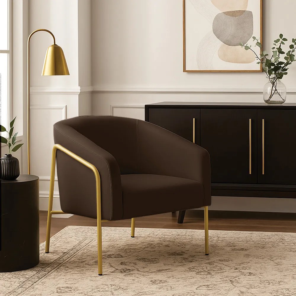 Poltrona Sala Industrial Alta Dourado Stella Suede D03 - D'Rossi - Marrom