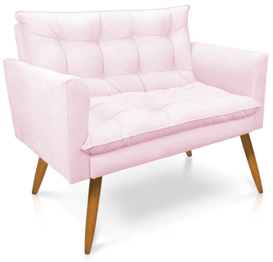Sofá Namoradeira Tais Suede Rosa Bebê Pés Palito Castanho - D'Rossi