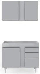 Armário Cozinha e Balcão Para Pia 100cm Luziania Cinza Claro - Lumil