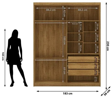 Guarda Roupa Com Espelho Dubai 4 Portas Nature/Alasca - Vila Rica Móveis