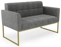 Sofá Namoradeira e 1 Poltrona Base Industrial Dourado Ana Linho Grafit