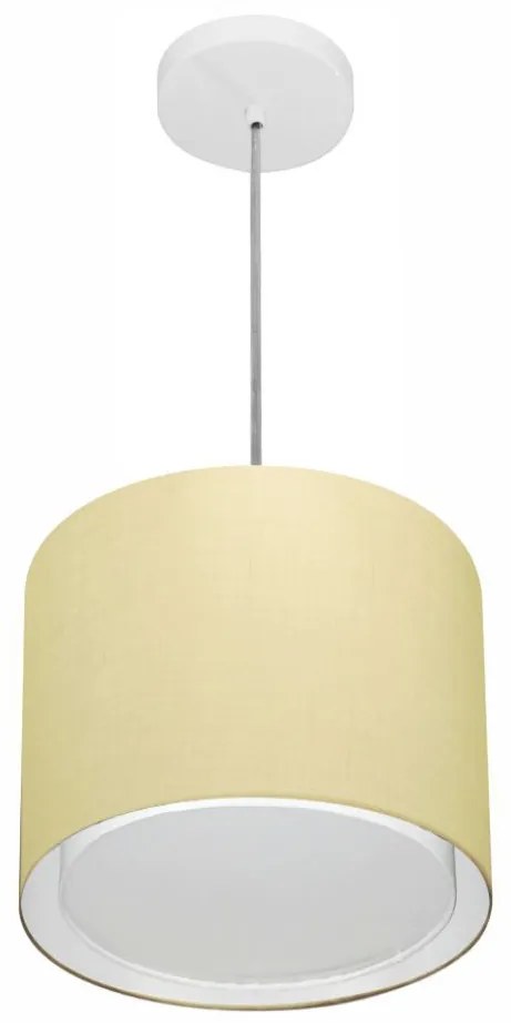 Lustre Pendente Cilíndrico Duplo Md-4284 Cúpula em Tecido 30x30cm Algodão Crú - Bivolt