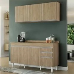 Armário Cozinha e Balcão Com Tampo 150cm Marrocos Castanho  - Lumil