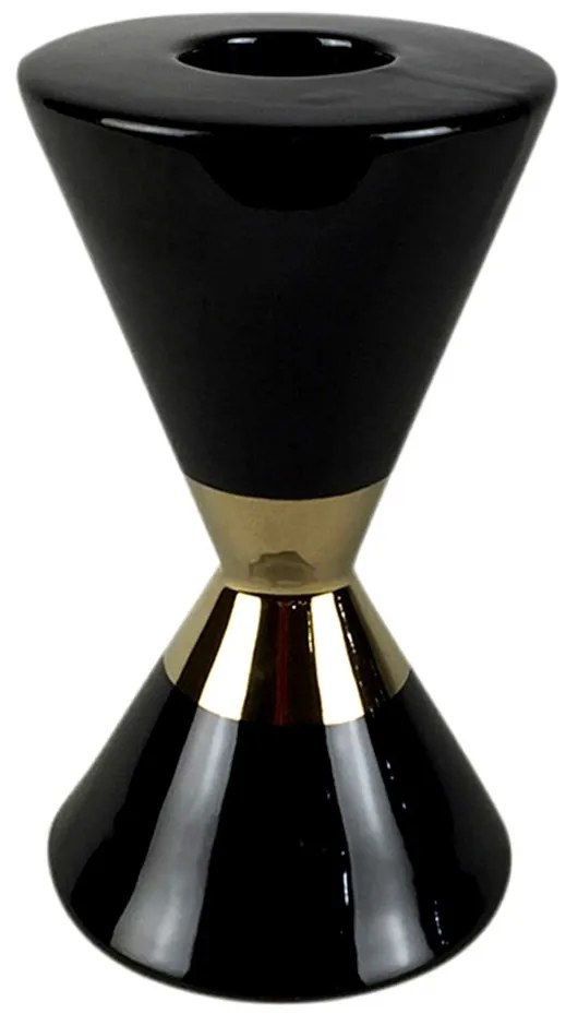 Castical Decorativo Ceramica Preto e Dourado 18,5 Cm - D'Rossi