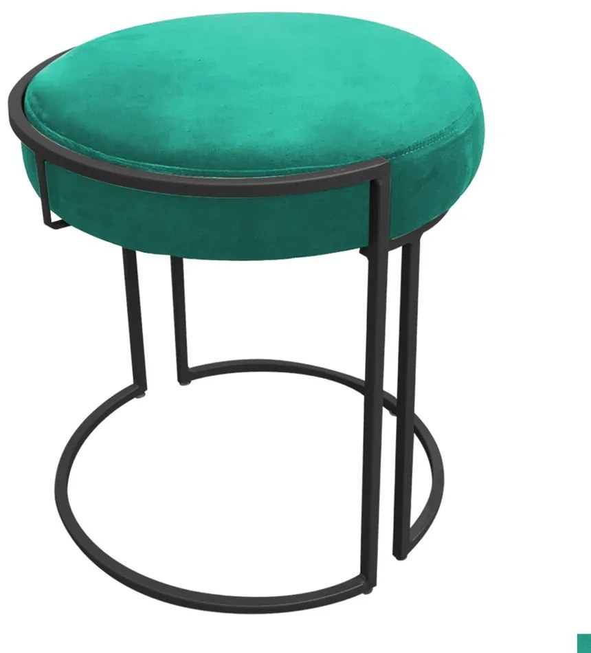 Puff Redondo Base Industrial Preto Kit 2 Love Suede - Verde Turquesa