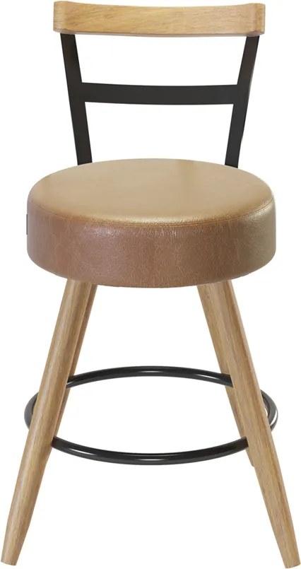 Banqueta Baixa Cozinha 50cm Encosto Pé Madeira Kyara Pu S02 - D'Rossi - Caramelo