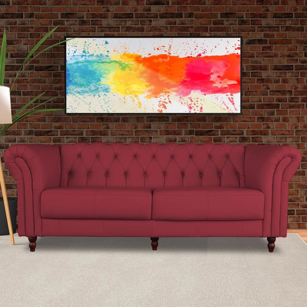 Sofá 3 Lugares Maggiore 220cm Couro Vermelho G58 - Gran Belo