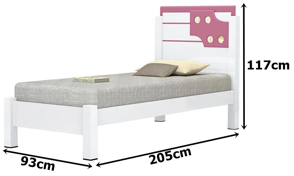 Cama Luiza Solteiro Branco/Rosa – Vitamov