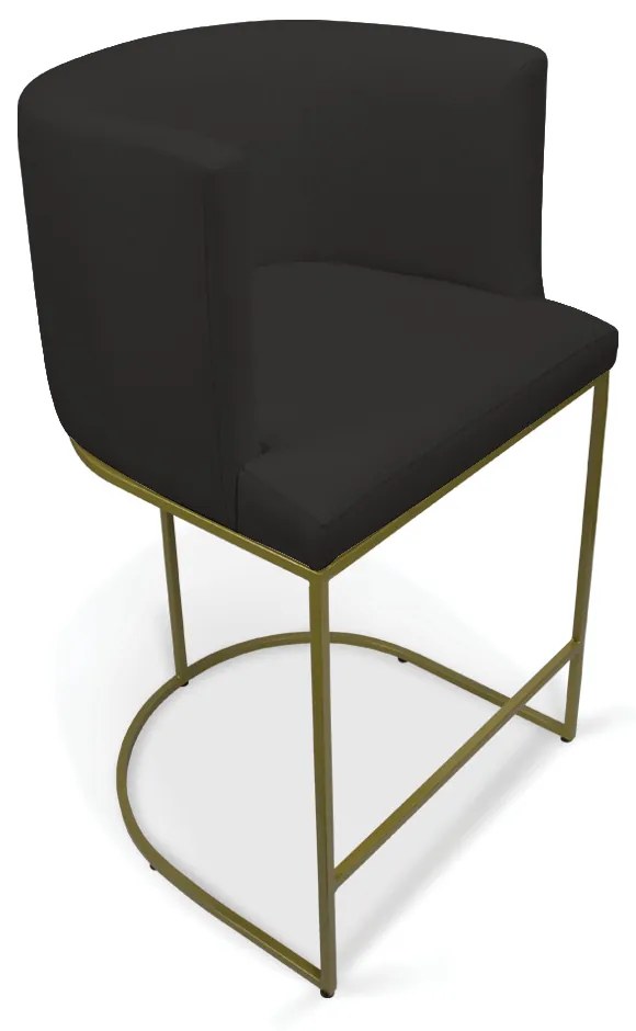 Banqueta Paola Linho Base Metálica Dourada - D'Rossi - A79 Preto