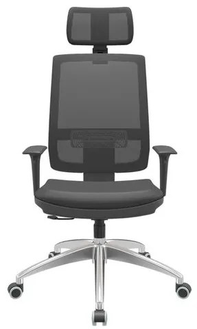 Cadeira Office Brizza Tela Preta Com Encosto Assento Vinil Preto RelaxPlax Base Aluminio 126cm - 63517 Sun House