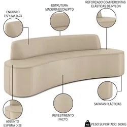Sofá 5 Lugares para Sala de Estar Living 300cm Koane D06 Facto Pérola