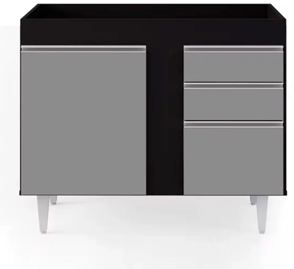 Balcão de Cozinha Lavanderia sem Tampo 02 Gavetas Bia 100 cm L06 - D'Rossi - Preto e Cinza