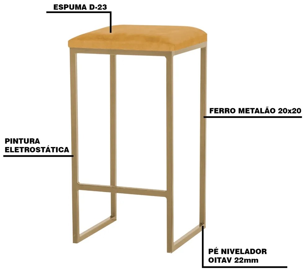 Banqueta Decorativa Billie Base Gold Suede Mostarda G41 - Gran Belo