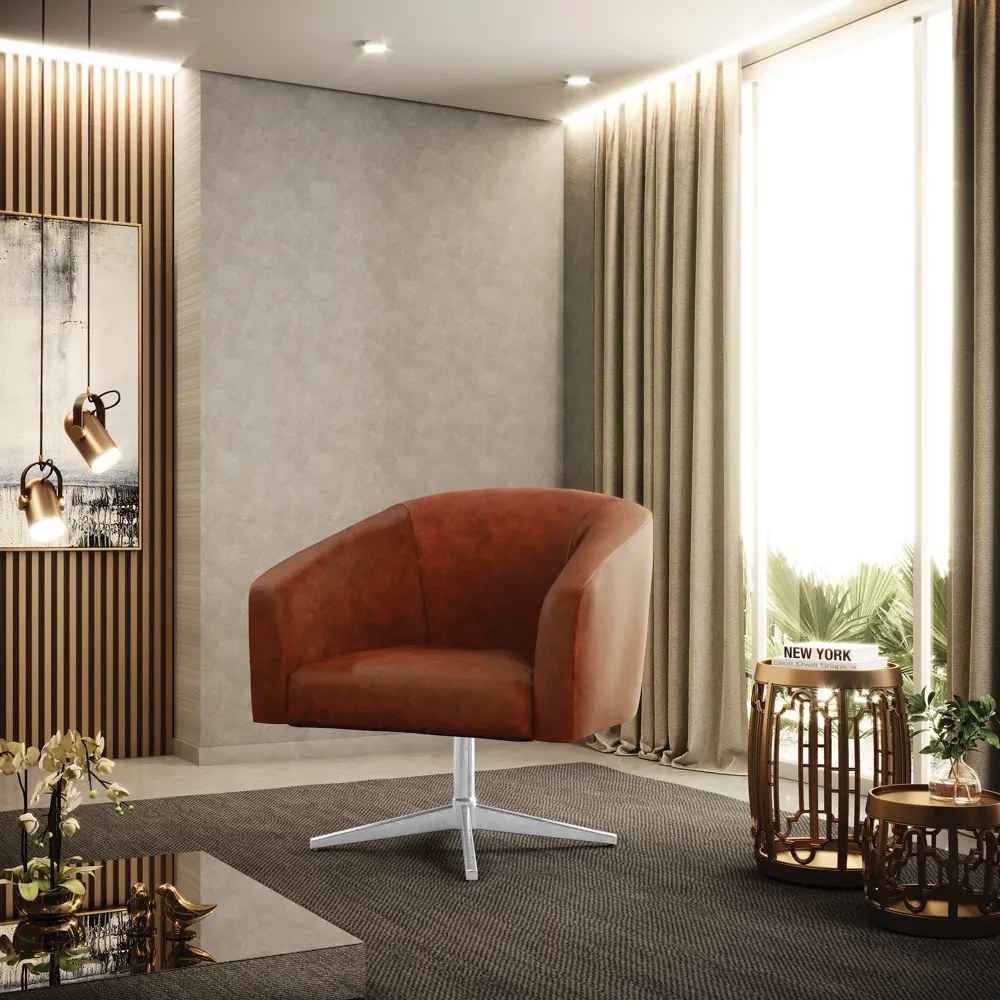 Poltrona Decorativa Giratória MA30 Stella Sintético PU D03 - D'Rossi - Nozes