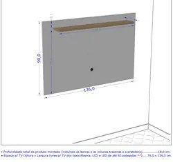 Painel Suspenso Para TV Até 50 Pol. Prateleira Flex Kenzo Branco - Bec