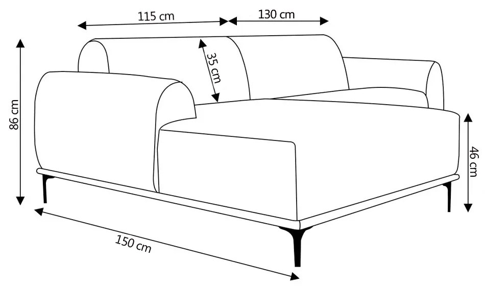 Sofá 3 Lugares Bipartido com Chaise Lado Direito Base de Madeira Euro 245 cm Veludo Telha G15 - Gran Belo