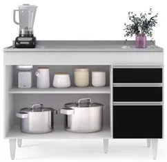 Balcão Gabinete com Pia Inox 120cm Michigan Branco/Preto - Lumil