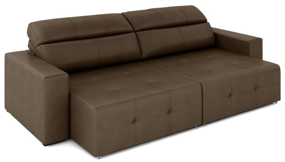 Sofá Retrátil 3 Lugares 224cm 2 Módulos Nero Couro Cappuccino G52 - Gran Belo