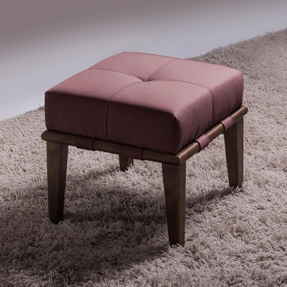 Kit 02 Puffs Decorativos 45cm Martínez Veludo Pés Madeira Rosa/Imbúia G62 - Gran Belo