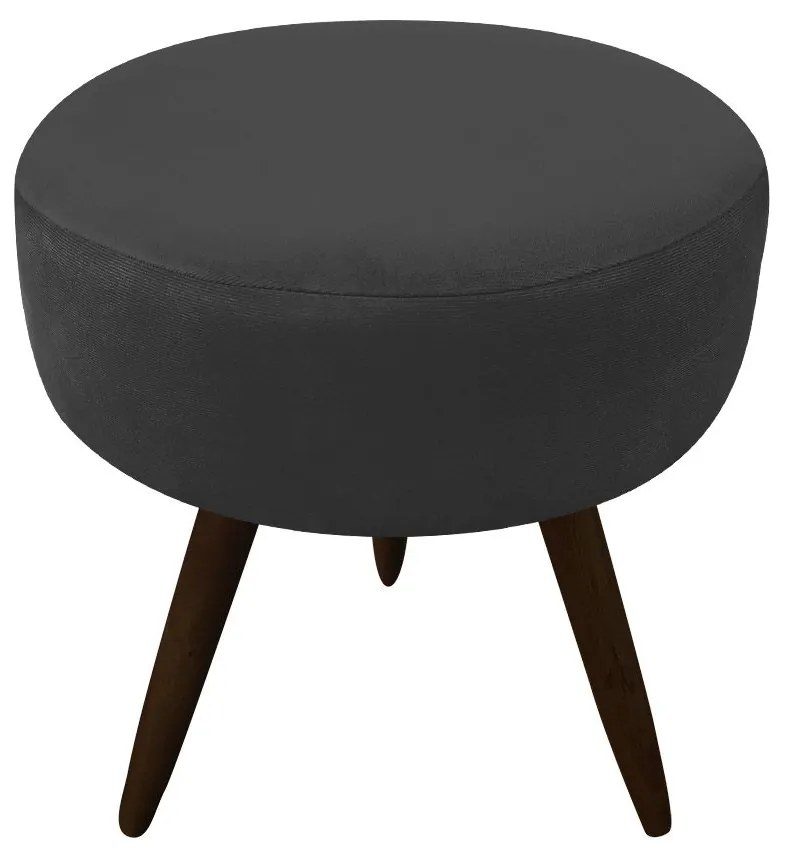 Puff Banqueta Berlim Redondo Suede Preto Pés Tabaco D'Rossi