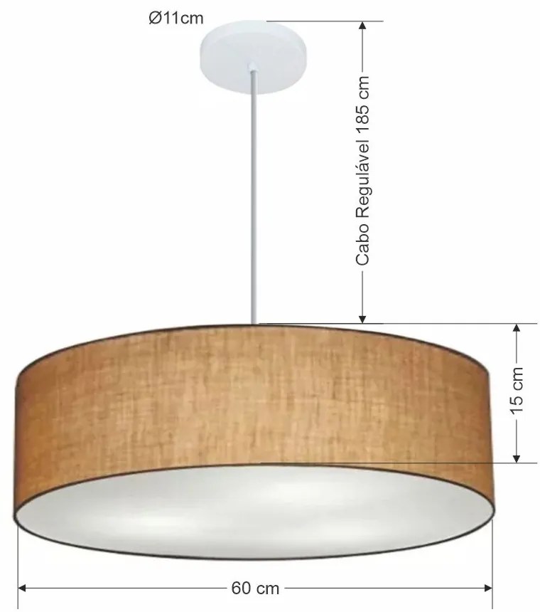 Lustre Pendente Cilíndrico Md-4221 Cúpula em Tecido 60x15cm Palha - Bivolt
