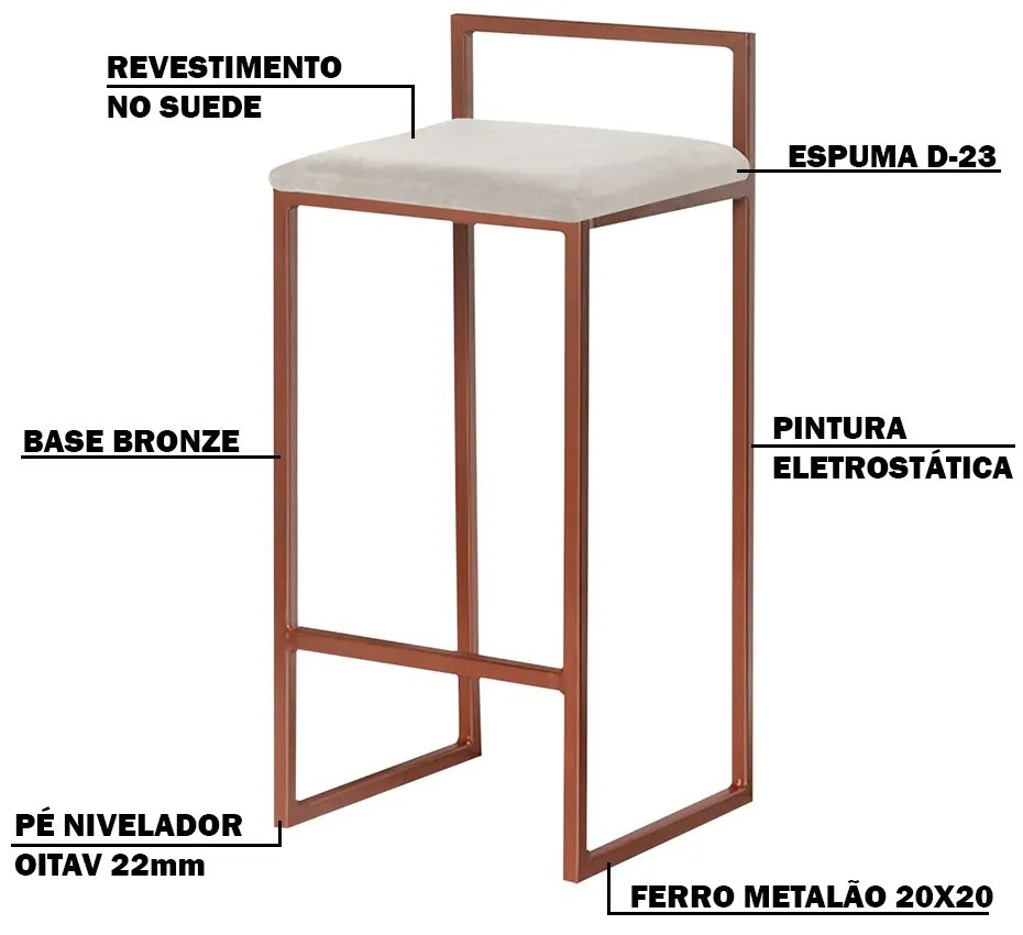 Kit 2 Banquetas Decorativa Jasmine Base Bronze Suede Bege G41 - Gran Belo