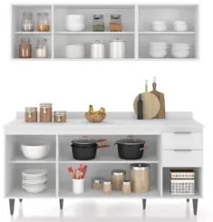 Armário de Cozinha Com Tampo CP10 180cm Pérola Branco Z34     - Mpozen