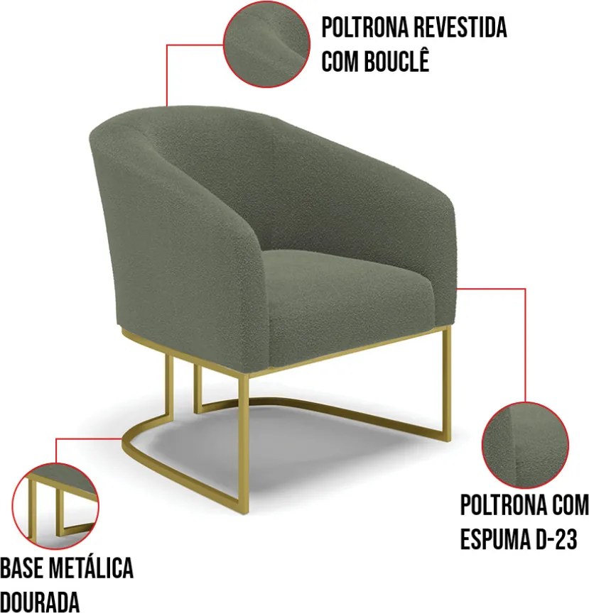 Cadeira Sala de Jantar Base Industrial Dourada Stella Bouclê D03 - D'Rossi - Verde Pistache