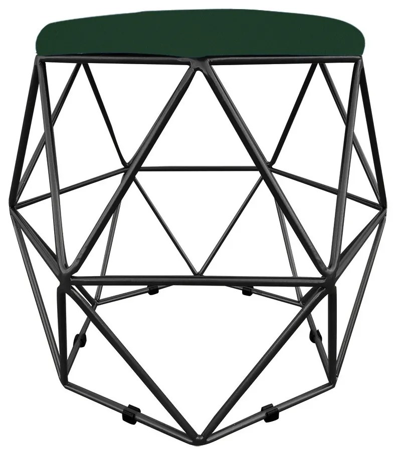 Puff Aramado Hexágono Decorativo Industrial Preto com Suede D03 - D'Rossi - Verde