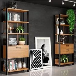 Estante Alta Estilo Industrial 2 Gavetas E91 Freijó/Preto Fosco - Prad