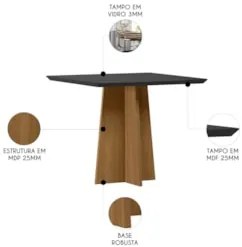 Mesa de Jantar Quadrada 90cm 4 Lugares Zuma Ypê/Preto N02   - Mpozenat