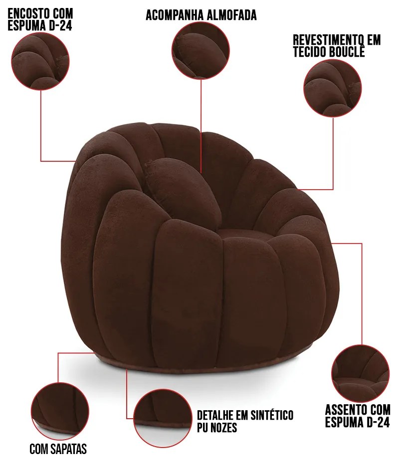 Poltrona Decorativa Orgânica Fixa Cloud Bouclê E03 - D'Rossi - Marrom