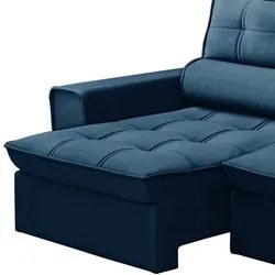 Sofá Retrátil Reclinável 3 Lugares 220cm Blanches F05 Veludo Azul - Mp